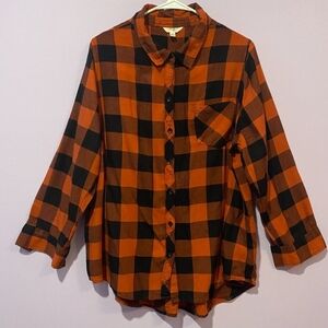 Terra & Sky Orange and Black Buffalo Plaid Button Up Shirt